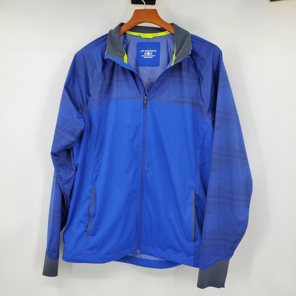 Brooks Mens DriLayer Technology Running Jacket Windbreaker Blue Zip Size Large